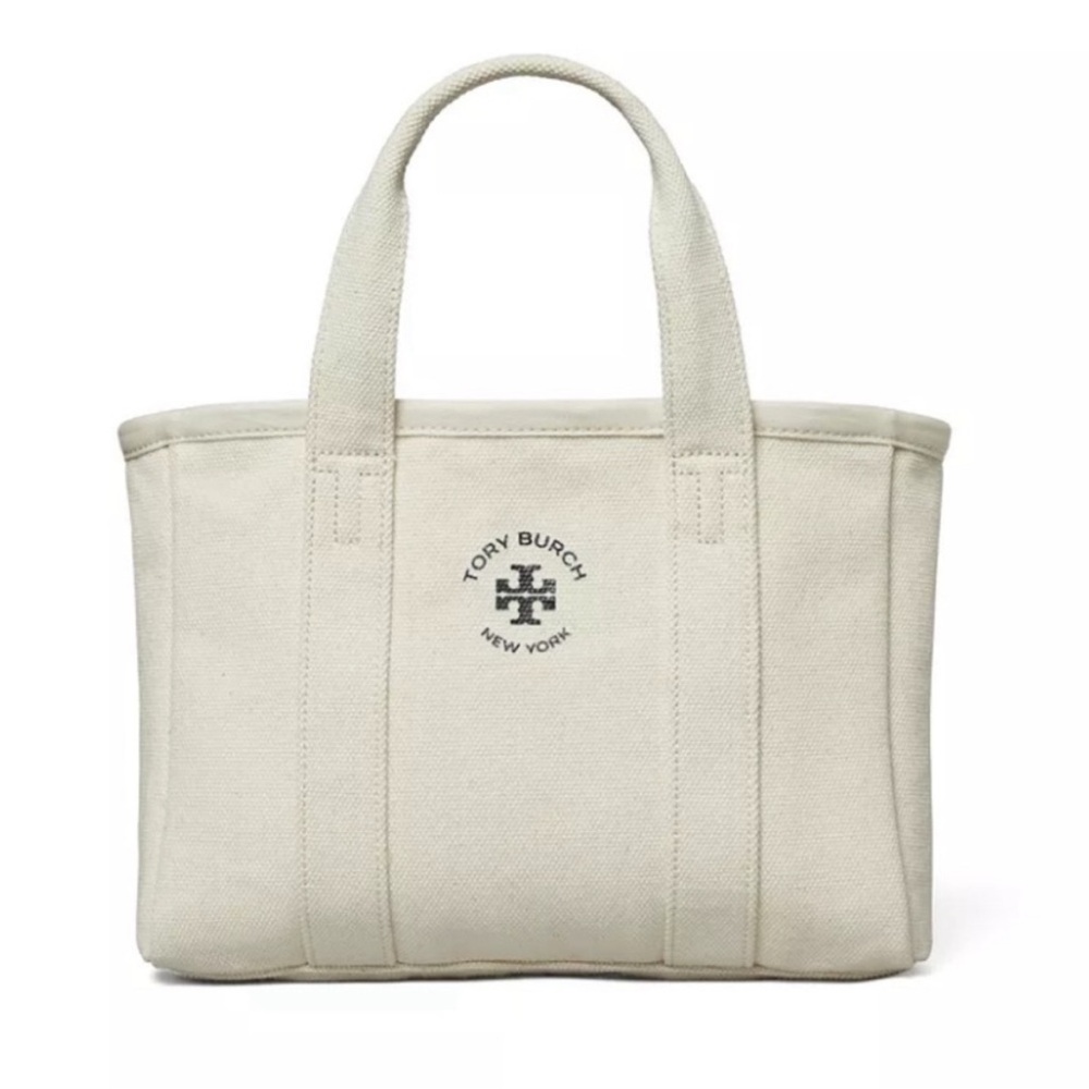 Tory Burch Cream Canvas Tote with Logo